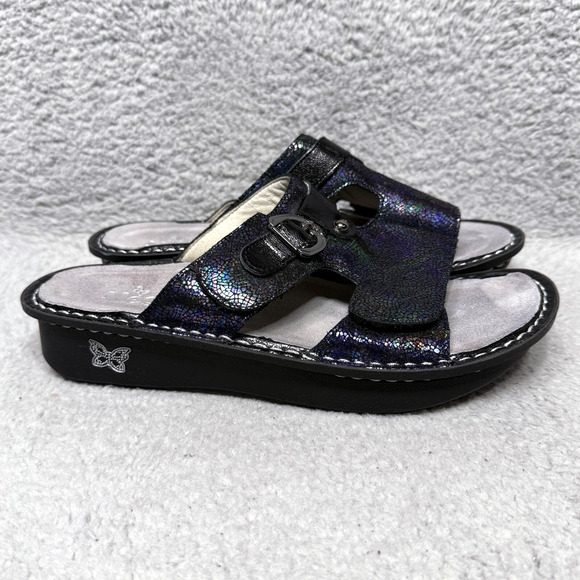 Alegria Kasha Womens Size 39 US 9 Slide Sandals Shoes Aura Black Leather - Picture 1 of 9